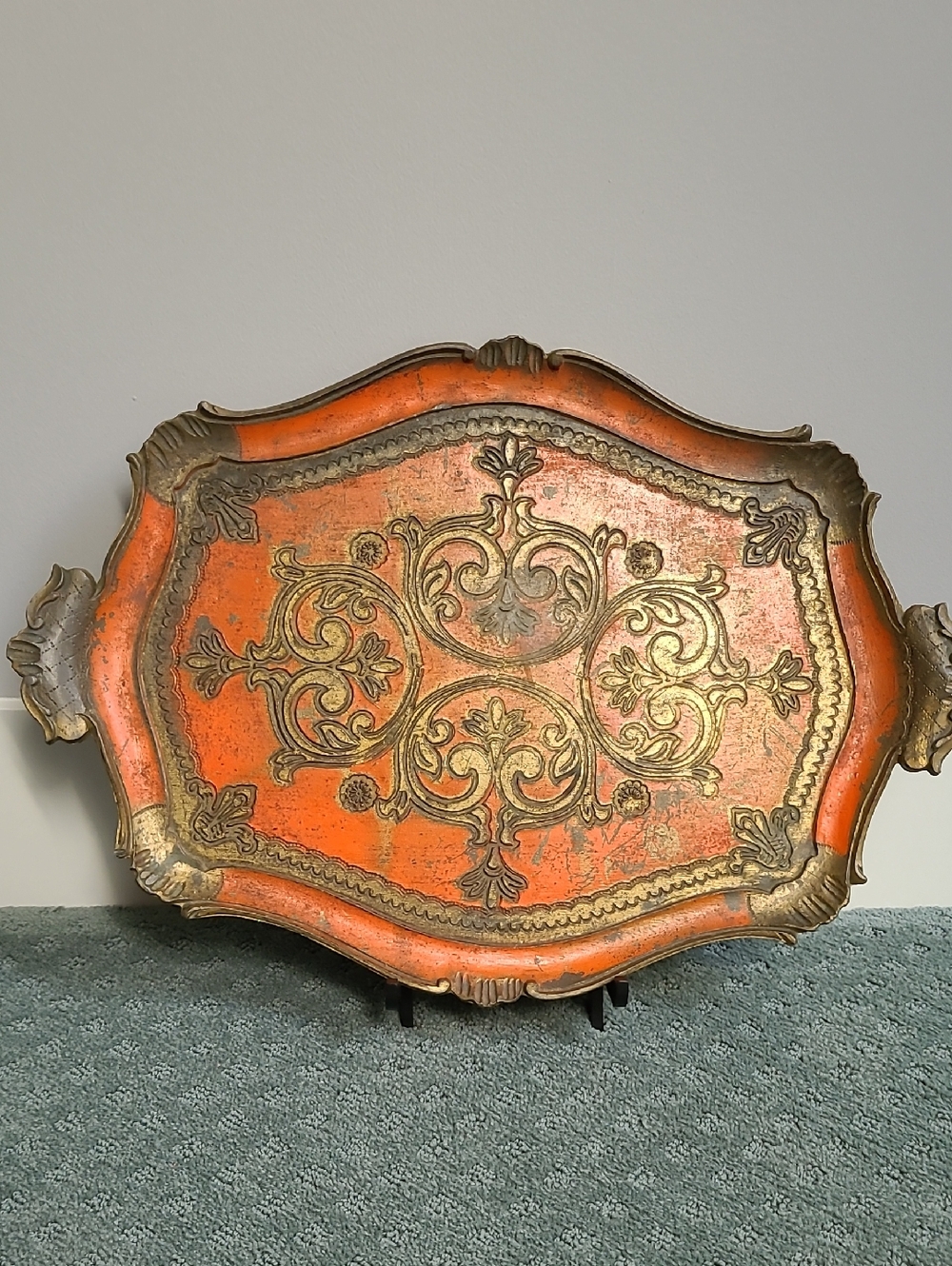 Vintage  Serving Tray in Orange and Gold